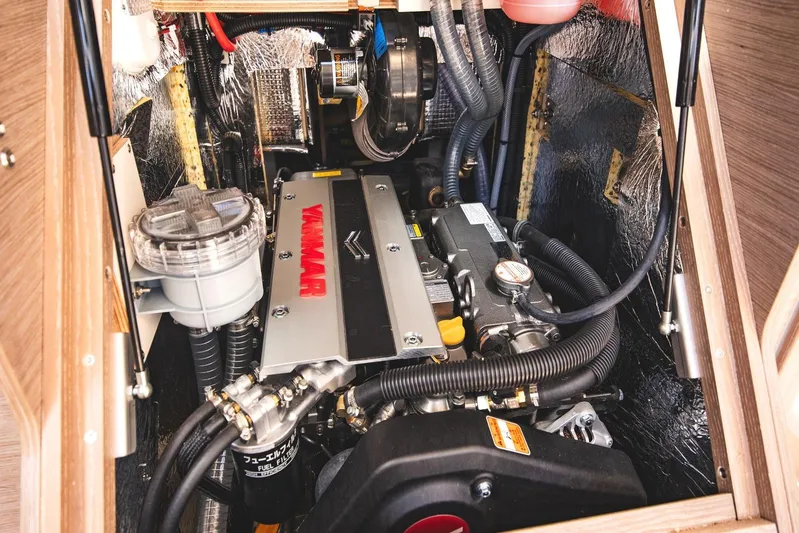  Yacht Photos Pics Engine compartment of 2022 Hanse 458 yacht with Yanmar engine.