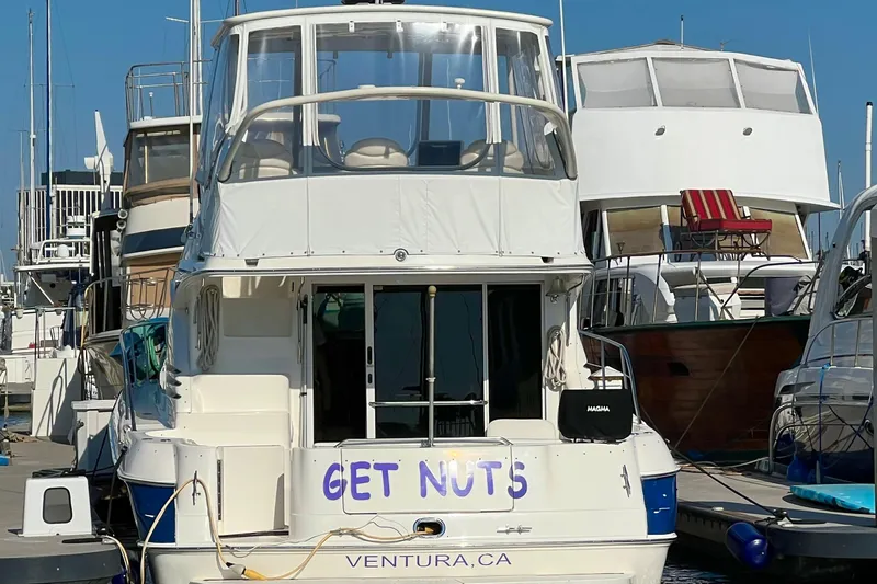 Get Nuts Yacht Photos Pics Sea Ray 400 Sedan Bridge 2000 docked in Ventura, CA marina.