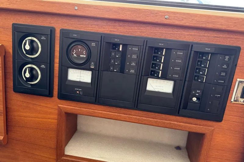 Tug Life Yacht Photos Pics Control panel of 2017 Ranger Tugs R-29 CB boat with gauges and switches.