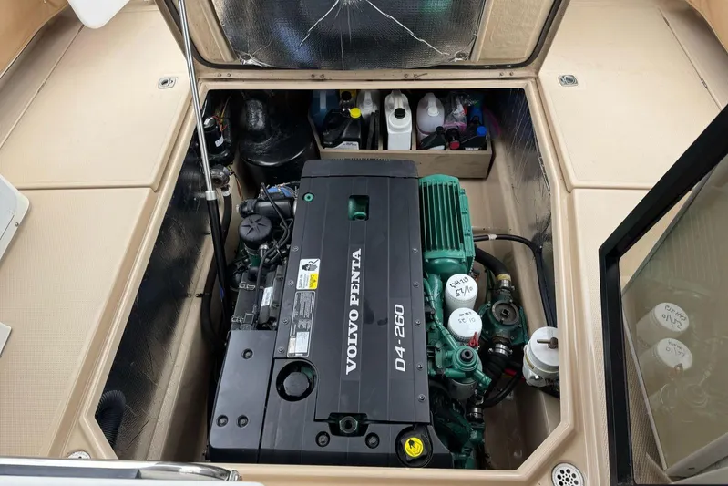 Tug Life Yacht Photos Pics Engine compartment of 2017 Ranger Tugs R-29 CB with Volvo Penta D4-260 engine.