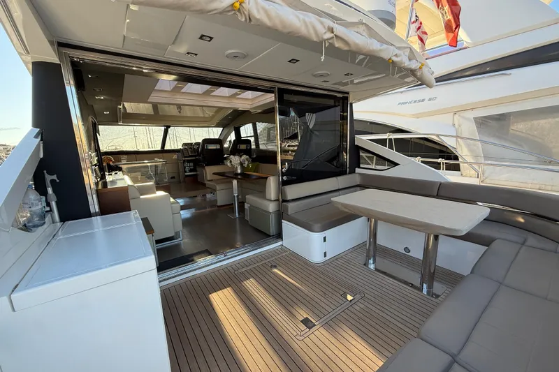  Yacht Photos Pics Luxurious 2013 Fairline Targa 62 GT yacht interior with spacious seating and elegant design.