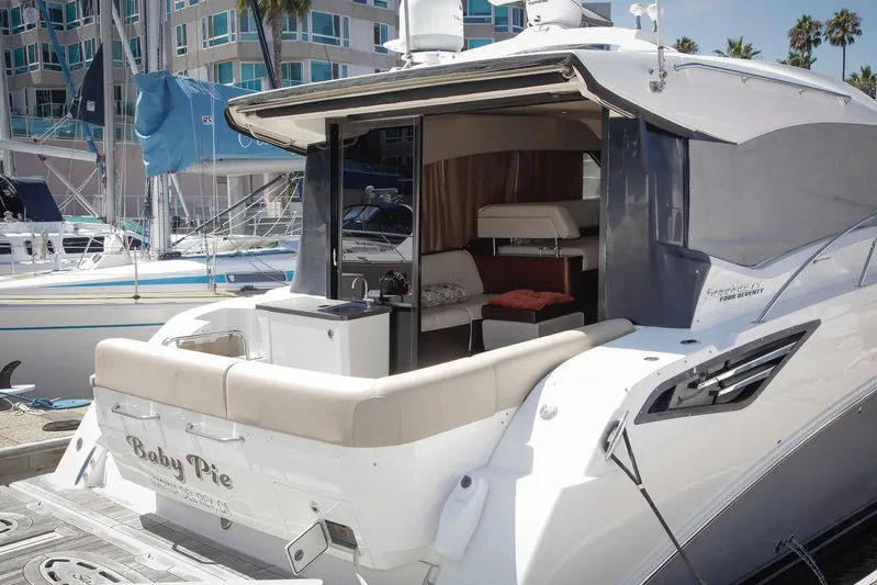 Baby Pie Yacht Photos Pics 2016 Sea Ray 470 Sundancer yacht docked, featuring luxurious interior and exterior design.