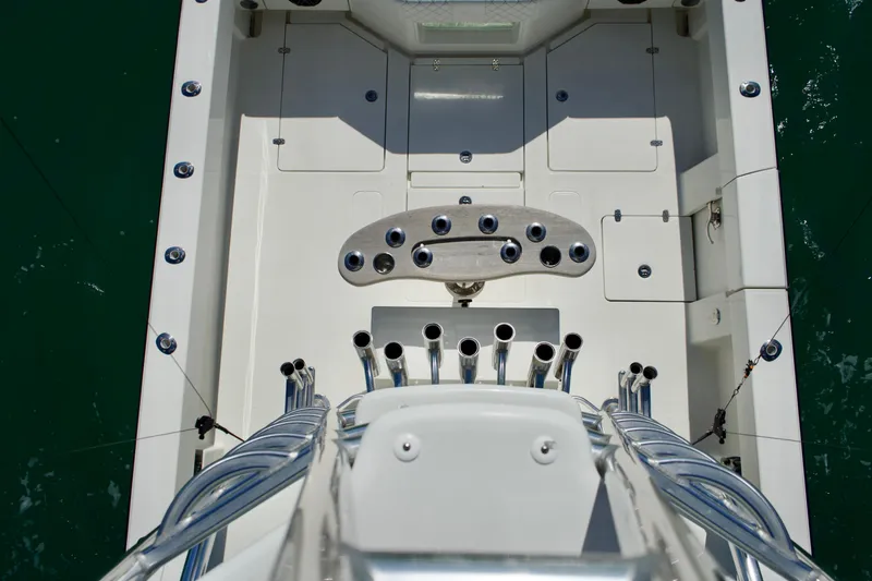  Yacht Photos Pics Overhead view of 2017 SeaVee 390Z boat deck with rod holders.