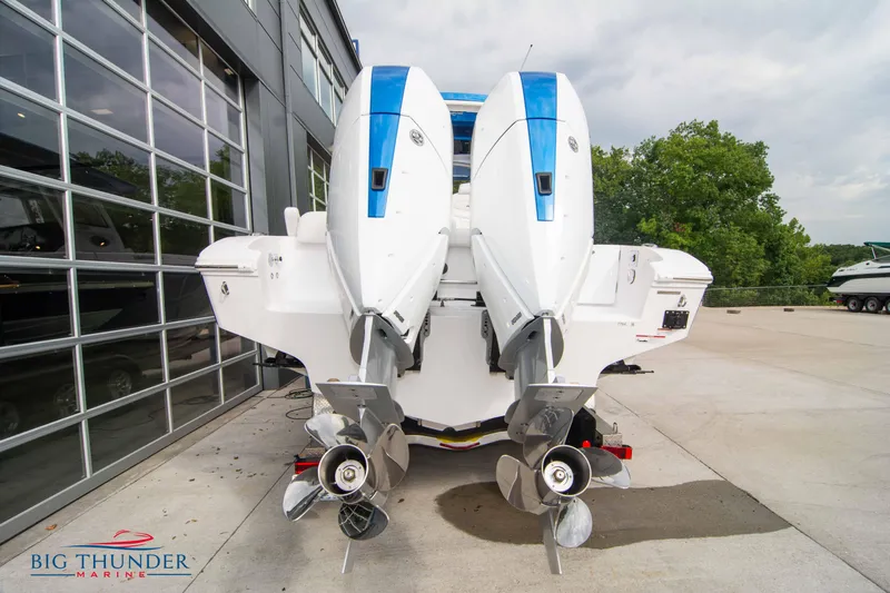  Yacht Photos Pics 2023 Fountain 34 CC boat with dual outboard engines at Big Thunder Marine.