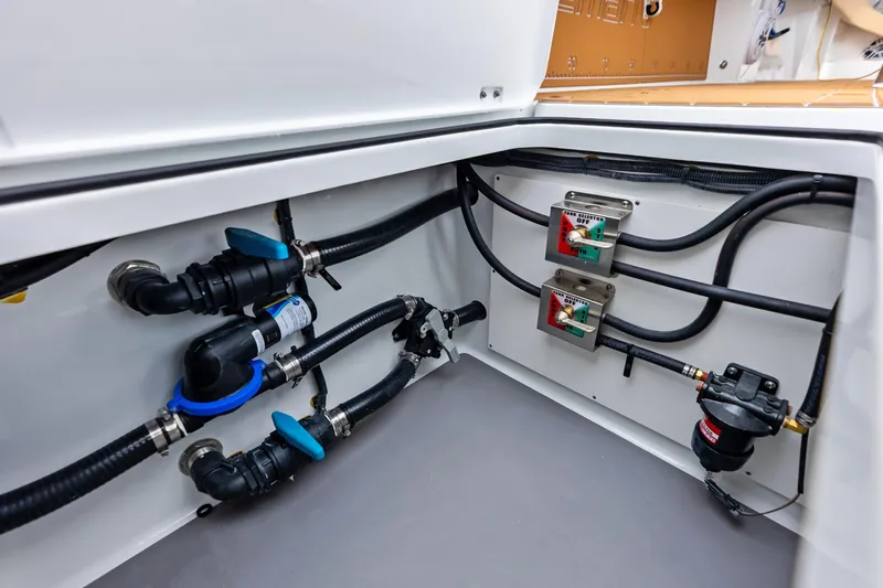  Yacht Photos Pics Interior view of 2025 Freeman LR boat's plumbing and electrical systems.