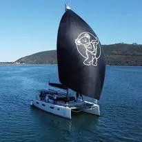 Vision 444 Yacht Photos Pics Sailing catamaran Vision 444 (2026) with a unique bear design on the sail.