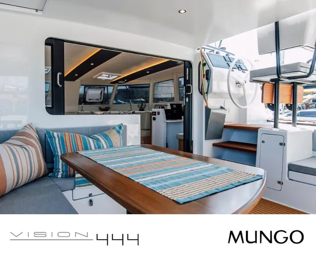 Vision 444 Yacht Photos Pics Interior of Vision 444 yacht, featuring modern design and comfortable seating, 2026 model.