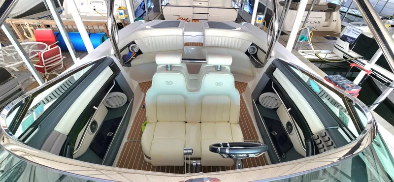  Yacht Photos Pics 2007 Cobalt 343 boat interior with luxurious seating and modern dashboard.