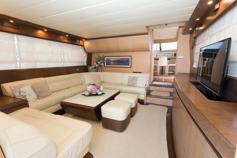  Yacht Photos Pics Luxurious interior of 2008 Maiora 20S yacht with elegant seating and modern decor.