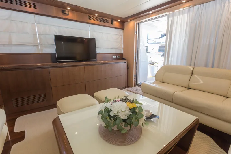  Yacht Photos Pics Luxurious interior of 2008 Maiora 20S yacht with elegant seating and modern decor.