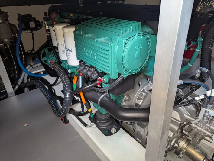  Yacht Photos Pics Engine room of 2019 Beneteau Swift Trawler 44 with Volvo Penta components.