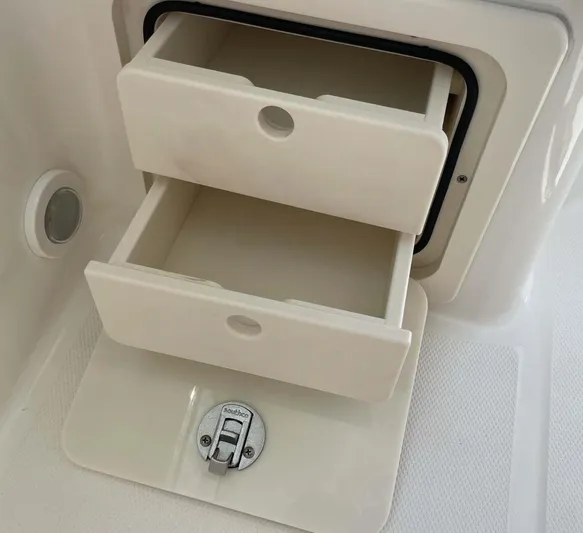 Reel Inspired Yacht Photos Pics Storage drawers on a 2009 Boston Whaler 345 Conquest boat.