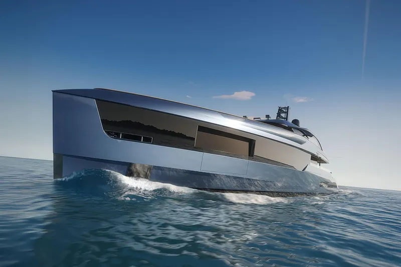  Yacht Photos Pics Futuristic Picchiotti P53 yacht cruising on open sea, 2028 model.