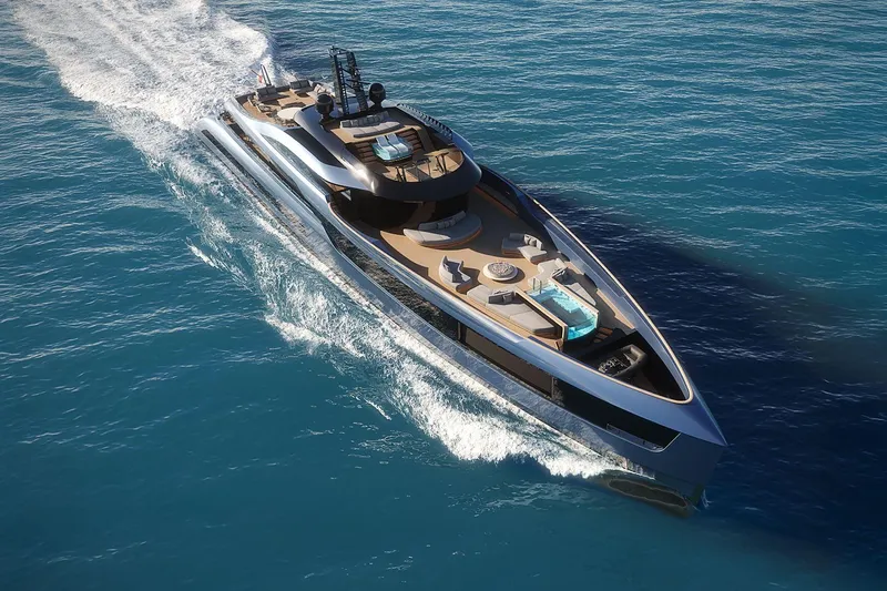  Yacht Photos Pics Luxurious 2028 Picchiotti P53 yacht cruising on clear blue ocean waters.