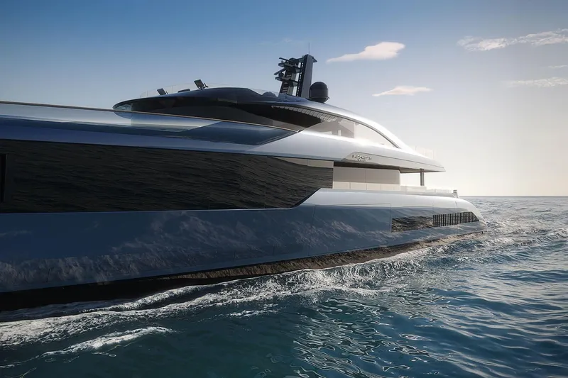  Yacht Photos Pics Futuristic Picchiotti P53 yacht cruising on open sea, 2028 model.