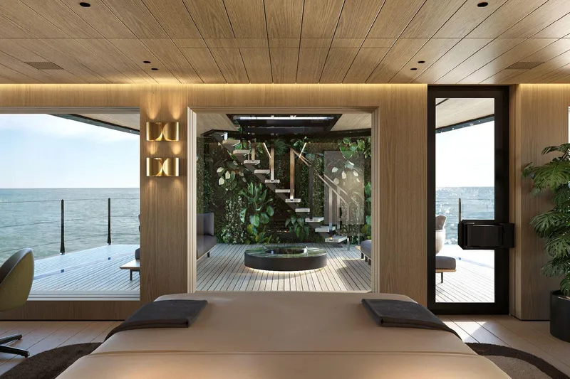  Yacht Photos Pics Luxurious Picchiotti P53 yacht interior, featuring modern design, ocean view, and elegant wooden accents, 2028.