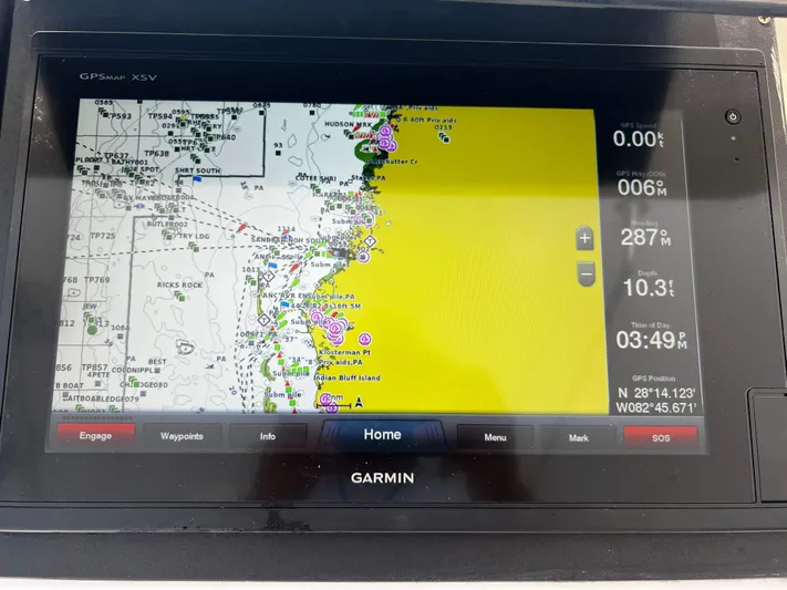 The Boo Factor Yacht Photos Pics Garmin GPS display on Ocean 40 Super Sport, showing nautical map and navigation details.