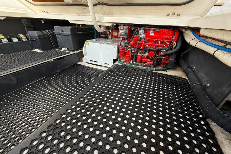  Yacht Photos Pics Engine room of 2020 Regal 38 SAV with visible red engine components.