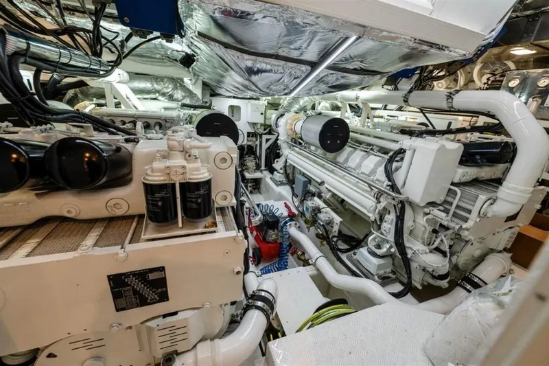 Mr K Yacht Photos Pics Engine room of 2007 Cerri Cantieri Navali 86 Flying Sport yacht, showcasing machinery and components.