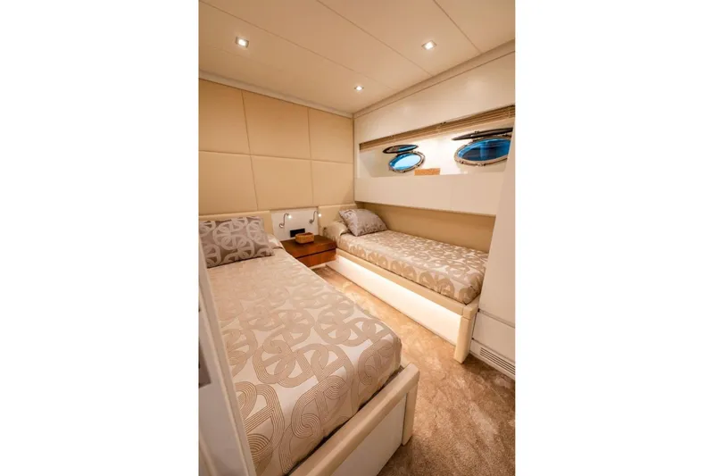 Mr K Yacht Photos Pics Luxurious twin cabin interior on 2007 Cerri Cantieri Navali 86 Flying Sport yacht.