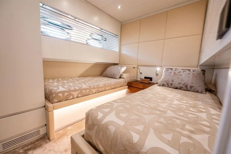 Mr K Yacht Photos Pics Luxurious twin cabin interior of 2007 Cerri Cantieri Navali 86 Flying Sport yacht.