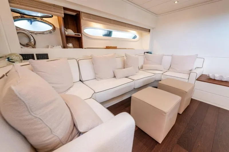 Mr K Yacht Photos Pics Luxurious interior of 2007 Cerri Cantieri Navali 86 Flying Sport yacht with plush seating.