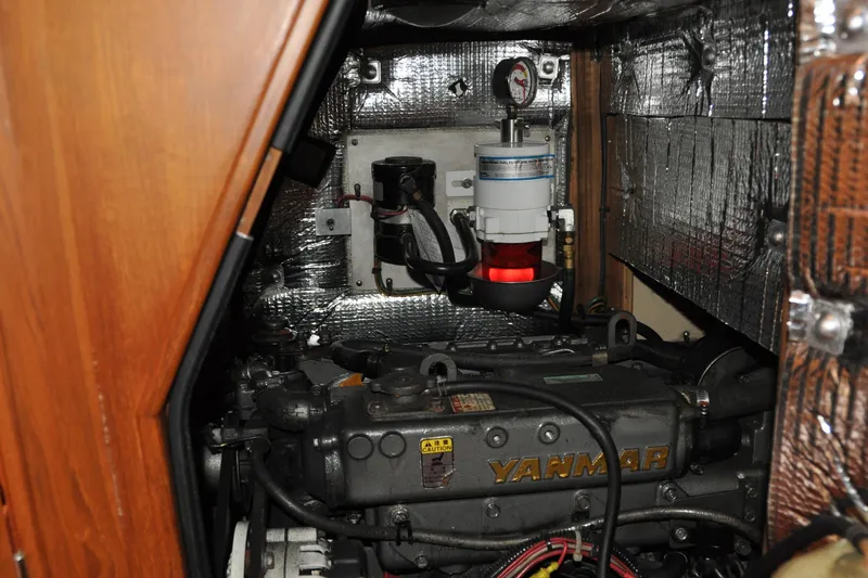 Resolute Yacht Photos Pics Engine compartment of 2002 Island Packet 420 sailboat with Yanmar engine.