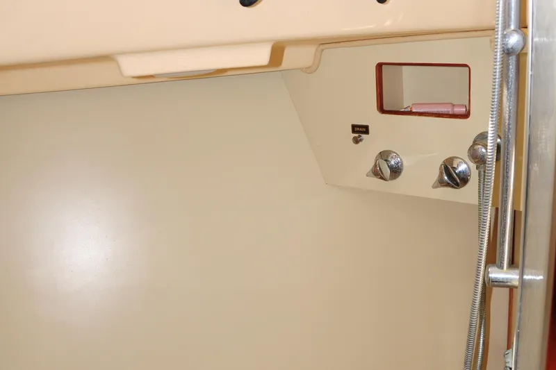 Resolute Yacht Photos Pics Interior view of 2002 Island Packet 420 yacht shower controls and fixtures.
