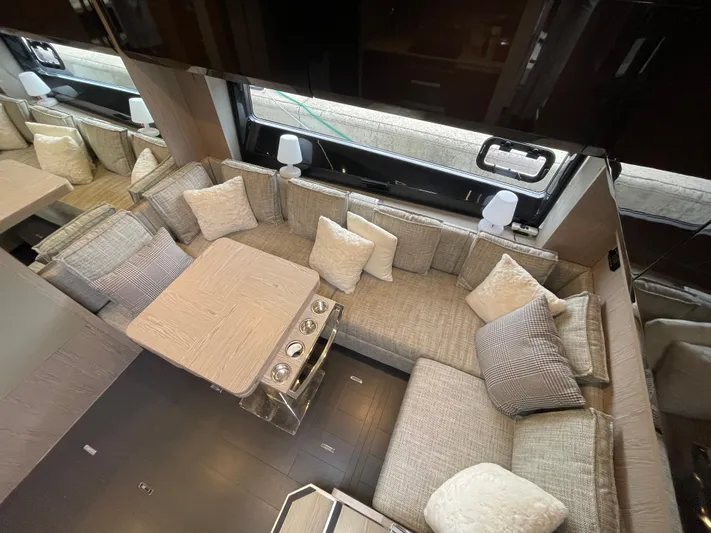  Yacht Photos Pics Luxurious interior of 2018 Azimut Atlantis 51 yacht with elegant seating and modern decor.