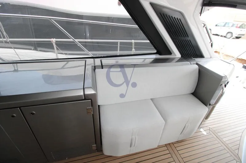  Yacht Photos Pics Azimut Atlantis 51 yacht interior, 2022 model, featuring sleek seating and modern design.