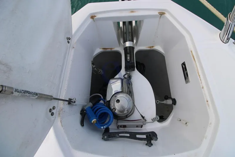  Yacht Photos Pics Anchor compartment of 2022 Azimut Atlantis 51 yacht with equipment and storage.