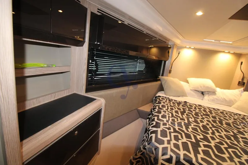  Yacht Photos Pics Luxurious interior of 2022 Azimut Atlantis 51 yacht with modern bedroom design.