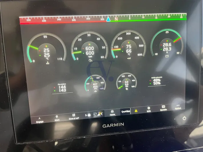  Yacht Photos Pics Garmin display showing engine metrics on a 2022 Azimut Atlantis 51 yacht.