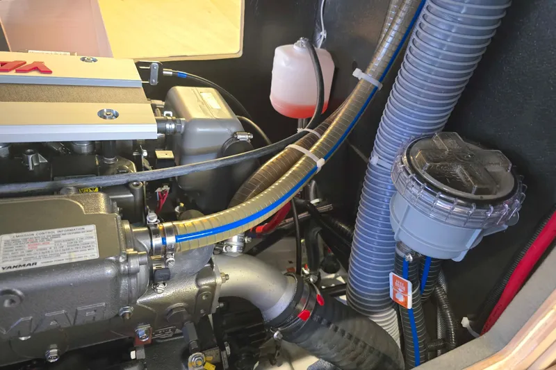 Sophia Yacht Photos Pics Engine compartment of a 2022 Beneteau Oceanis 40.1 sailboat, featuring Yanmar components.