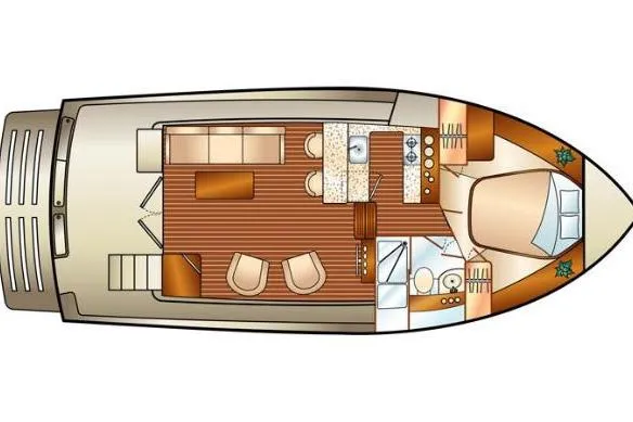 Betty Sue Yacht Photos Pics 2006 Mainship 34 Trawler floor plan with kitchen, seating, and sleeping areas.