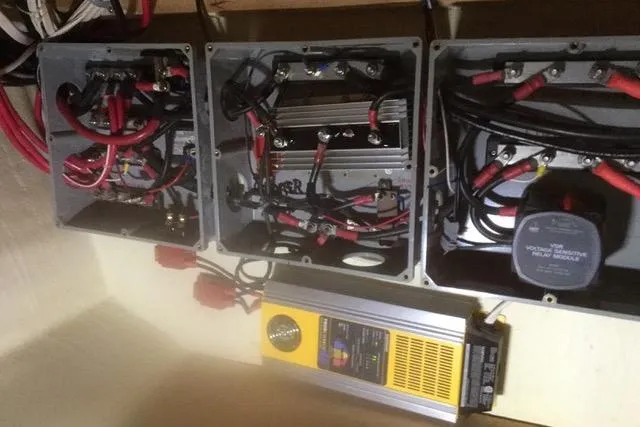 Horus Yacht Photos Pics Electrical system components inside a 2013 Custom Trawler 45 boat.