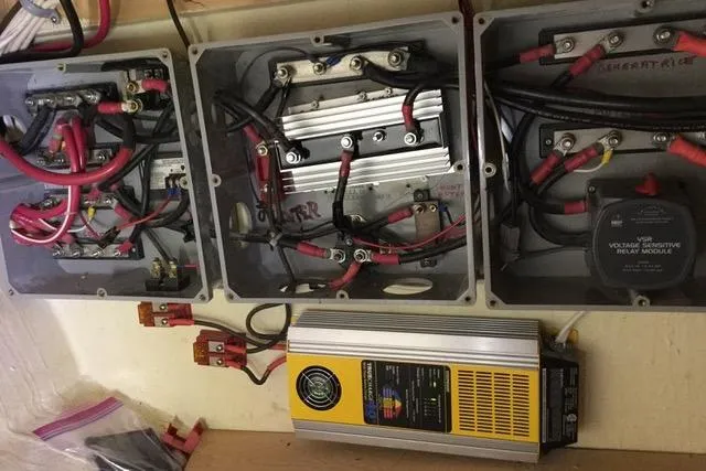 Horus Yacht Photos Pics Electrical components and wiring inside a 2013 Custom Trawler 45 boat.