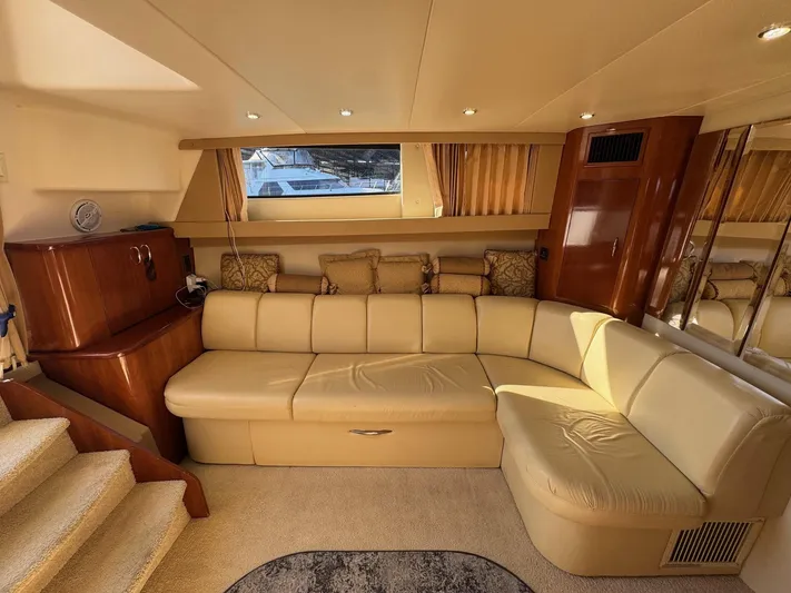  Yacht Photos Pics Luxurious interior of 2004 Carver 360 Mariner yacht with beige leather seating.