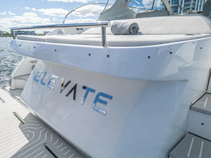  Yacht Photos Pics Azimut Atlantis 45 yacht, 2020 model, with "Elevate" branding on the stern.