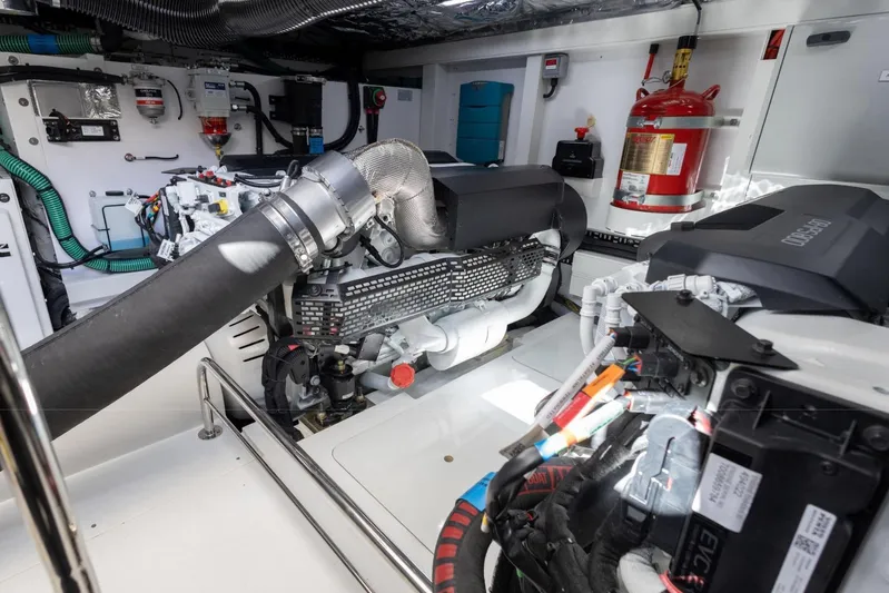  Yacht Photos Pics Engine room of 2025 Princess F50 yacht, showcasing advanced machinery and equipment.