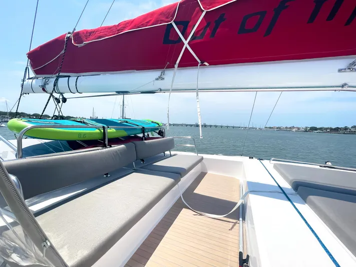 Out Of The Woods Yacht Photos Pics NEEL 51 trimaran with kayaks on deck, 2022 model.