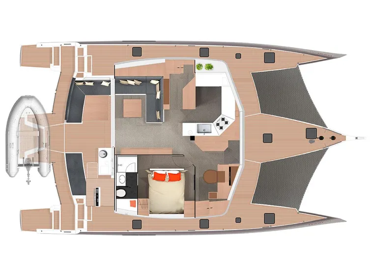 Out Of The Woods Yacht Photos Pics Floor plan of NEEL 51 trimaran, 2022 model.