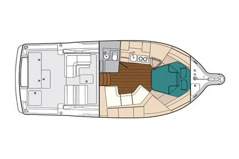 Maggie Yacht Photos Pics Floor plan of a 2005 Tiara Yachts 3200 Open, showing interior layout and amenities.
