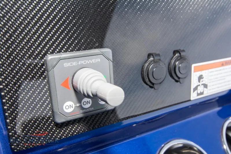  Yacht Photos Pics Control panel of 2022 Fountain 38 SC boat with Side-Power thruster switch.