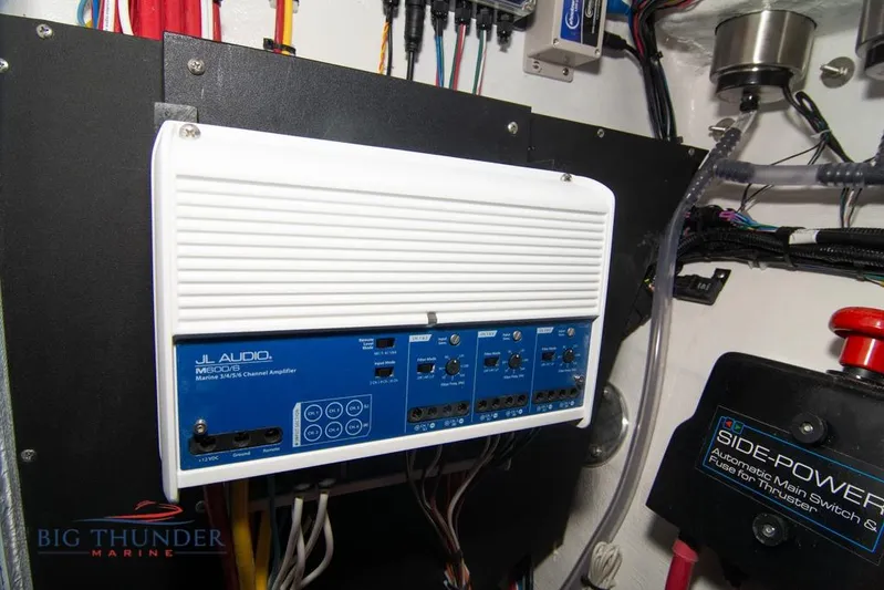  Yacht Photos Pics Marine audio system in 2022 Fountain 38 SC boat, featuring JL Audio amplifier.