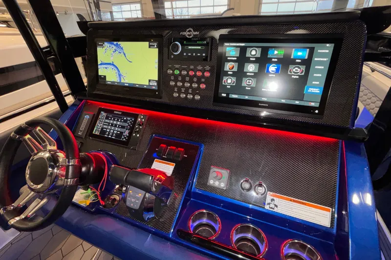  Yacht Photos Pics 2022 Fountain 38 SC boat dashboard with advanced navigation and control systems.