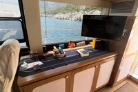 Interior of 2017 Azimut Magellano 53 yacht with scenic window view.