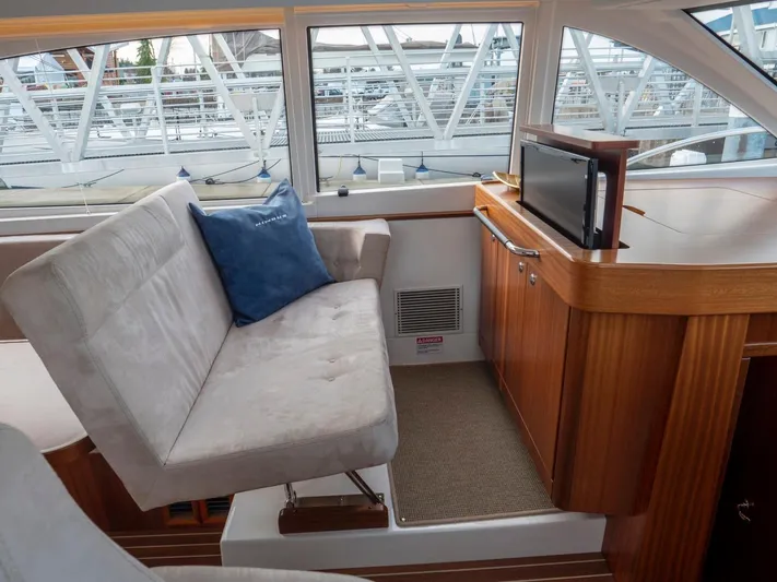Seahawk Yacht Photos Pics Interior of 2017 Nimbus 405 Flybridge yacht with seating and TV.