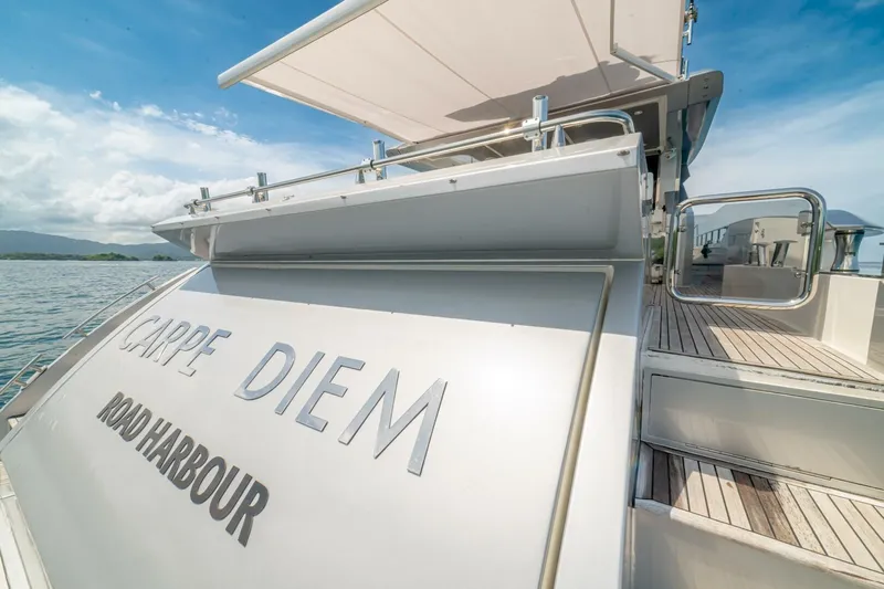 Carpe Diem Yacht Photos Pics 2017 Azimut 77S yacht "Carpe Diem" at sea, featuring sleek design and luxury details.