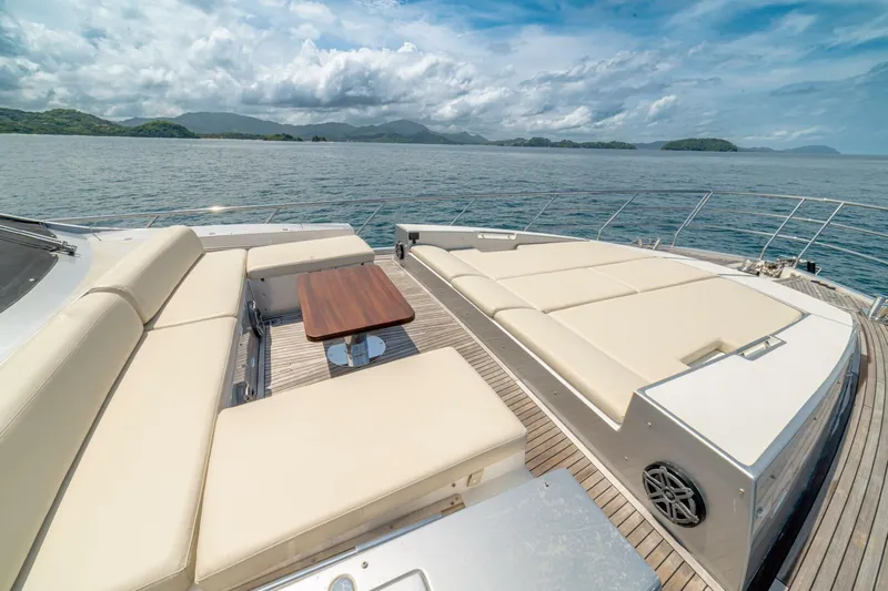 Carpe Diem Yacht Photos Pics Luxurious 2017 Azimut 77S yacht deck with plush seating and ocean view.